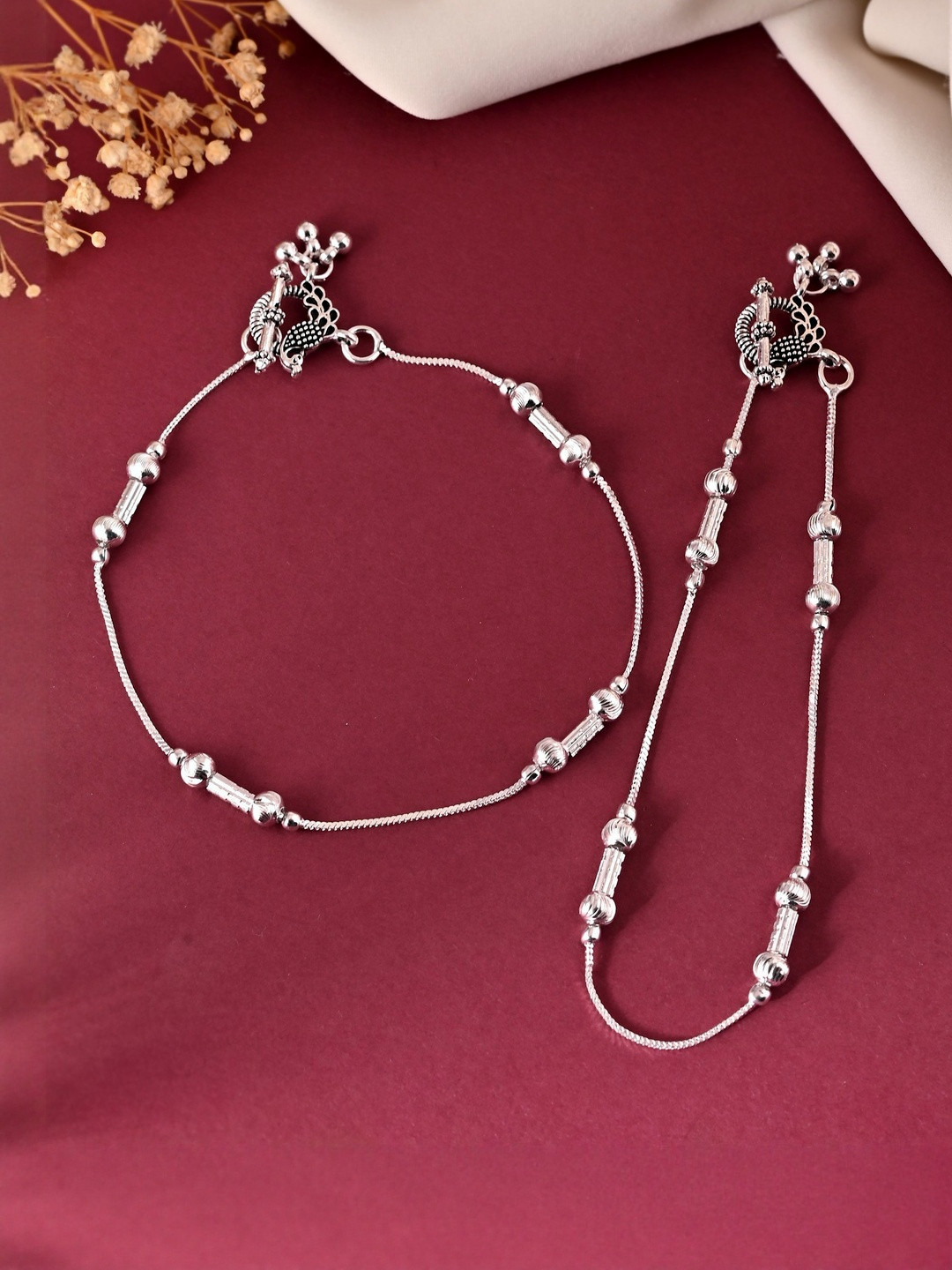 Anouk Set of 2 Silver Plated Pipe Shaped Designer Anklet