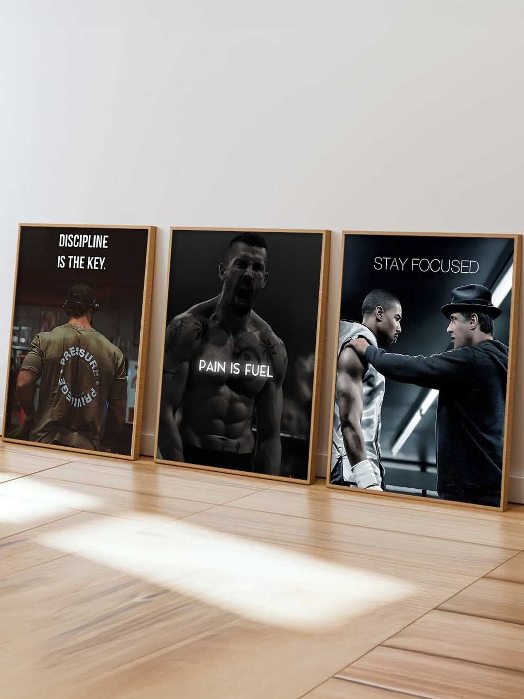 Kotart  Set of 3 Black Bodybuilding Motivational Wood Wall Paintings