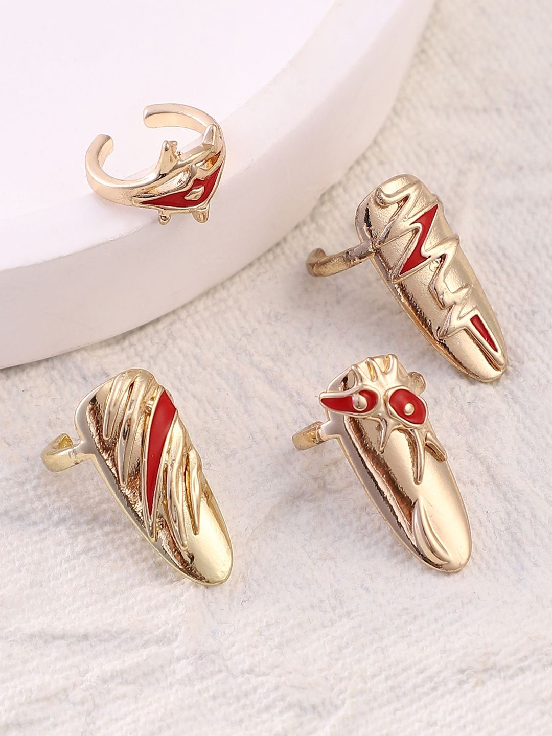 SOHI The Wonder-Woman Set Of 4 California Gold Nail Rings Gold-Plated Finger Ring