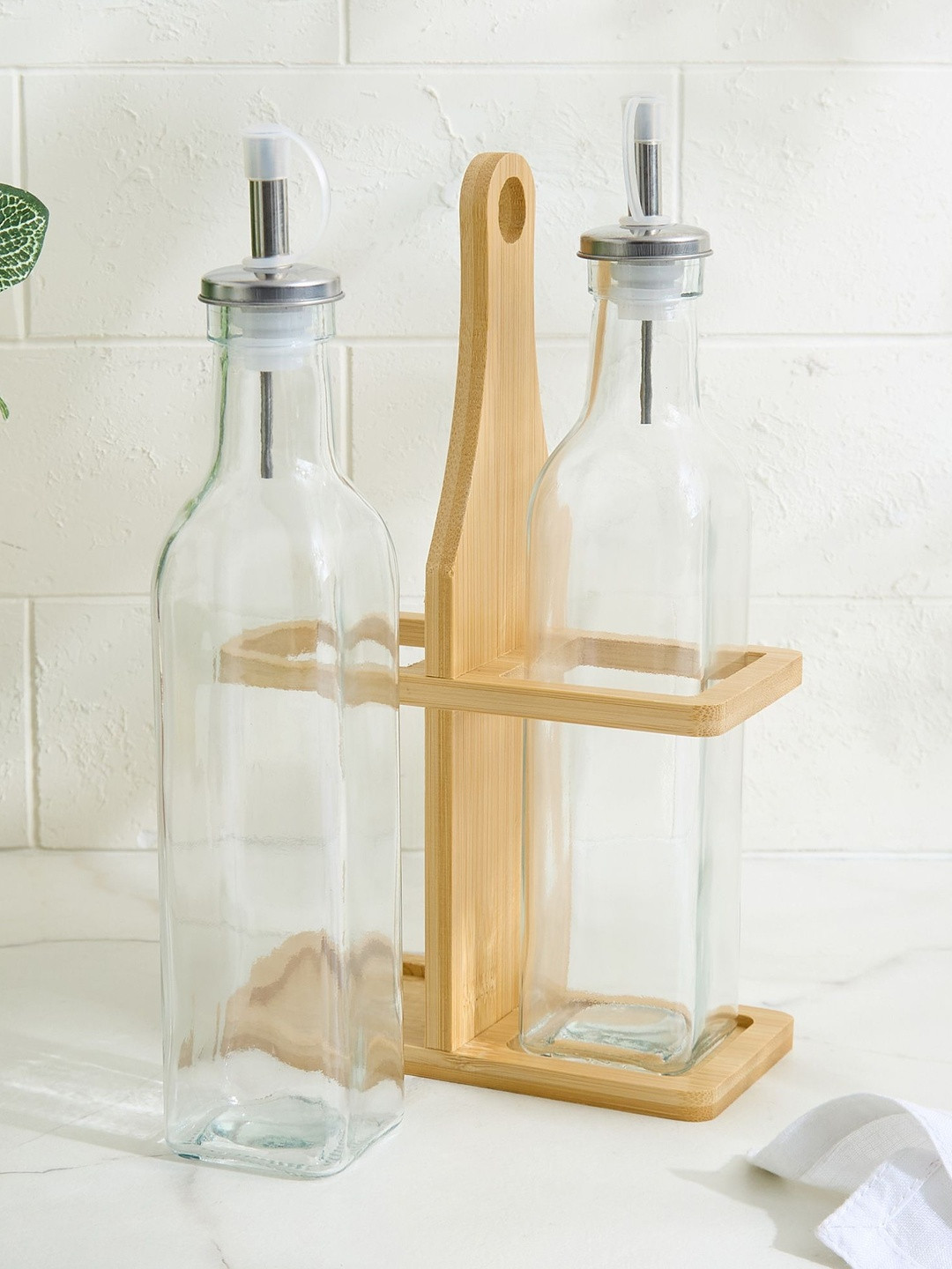 Home Centre Regal Luxe Verbia Brown 2 Pieces Glass Oil Dispensers & Stand 260ml Each