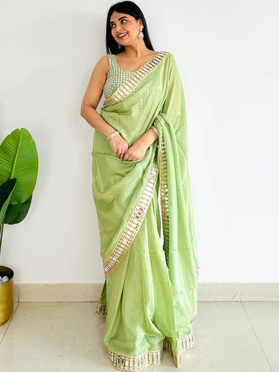 JENA FASHION Mirror Work Silk Blend Heavy Work Banarasi Saree