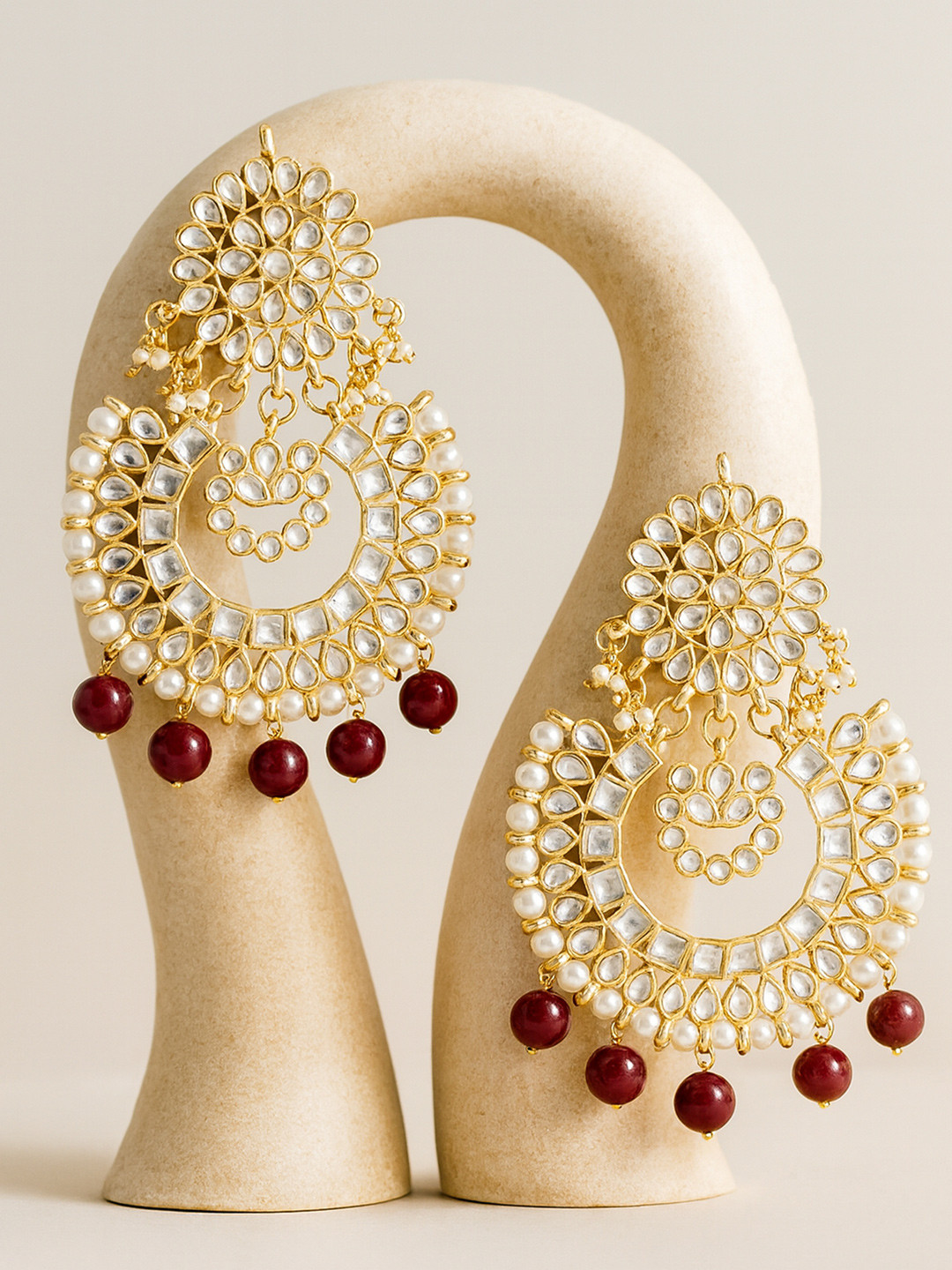KARATCART Red Classic Gold Plated Chandbalis Earrings