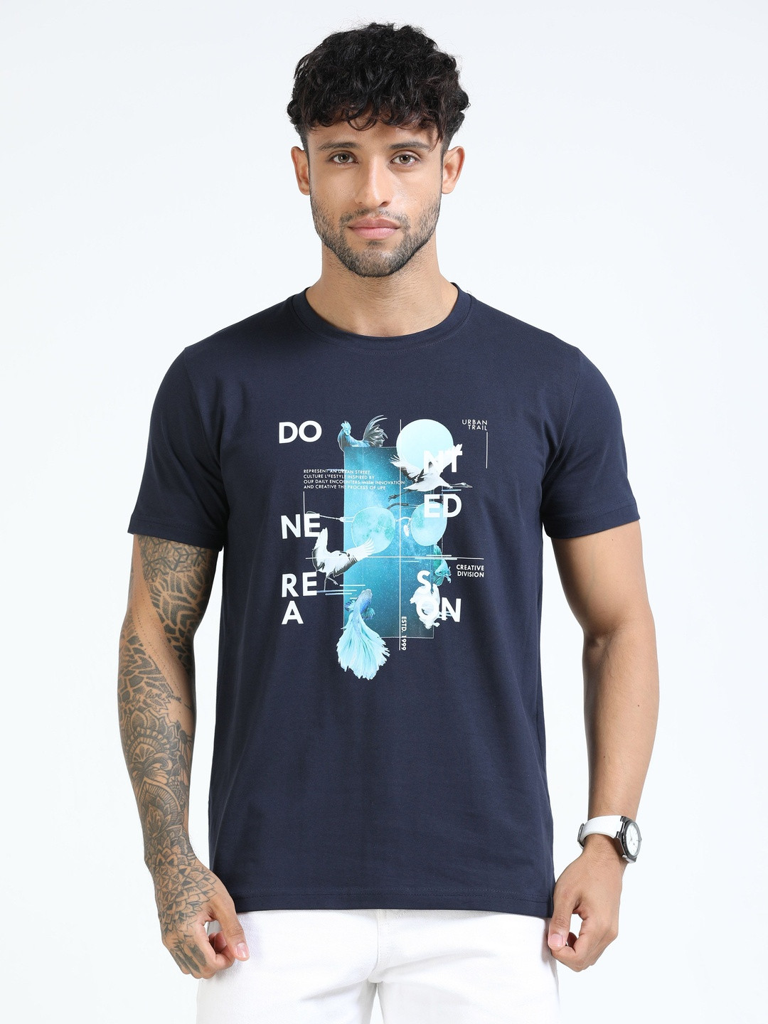 COOL COLORS Graphic Printed Round Neck Short Sleeves Cotton Slim Fit T-shirt