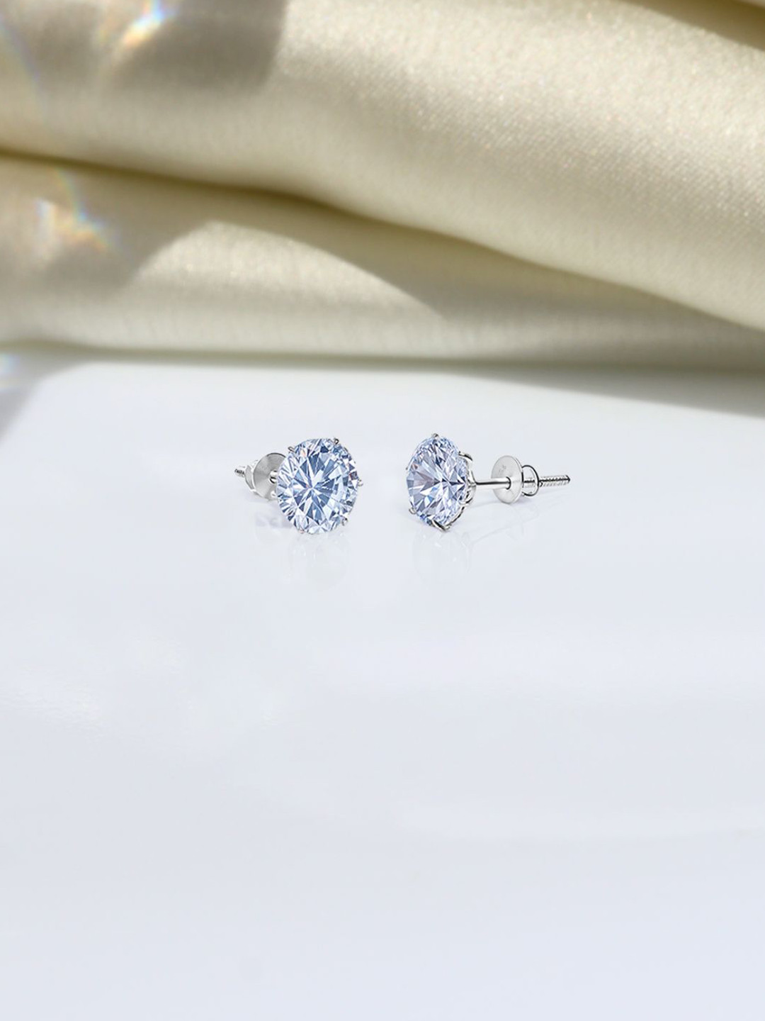 HighSpark 92.5 Silver Round Zirconia Studded Screwback Stud Earrings - 9mm