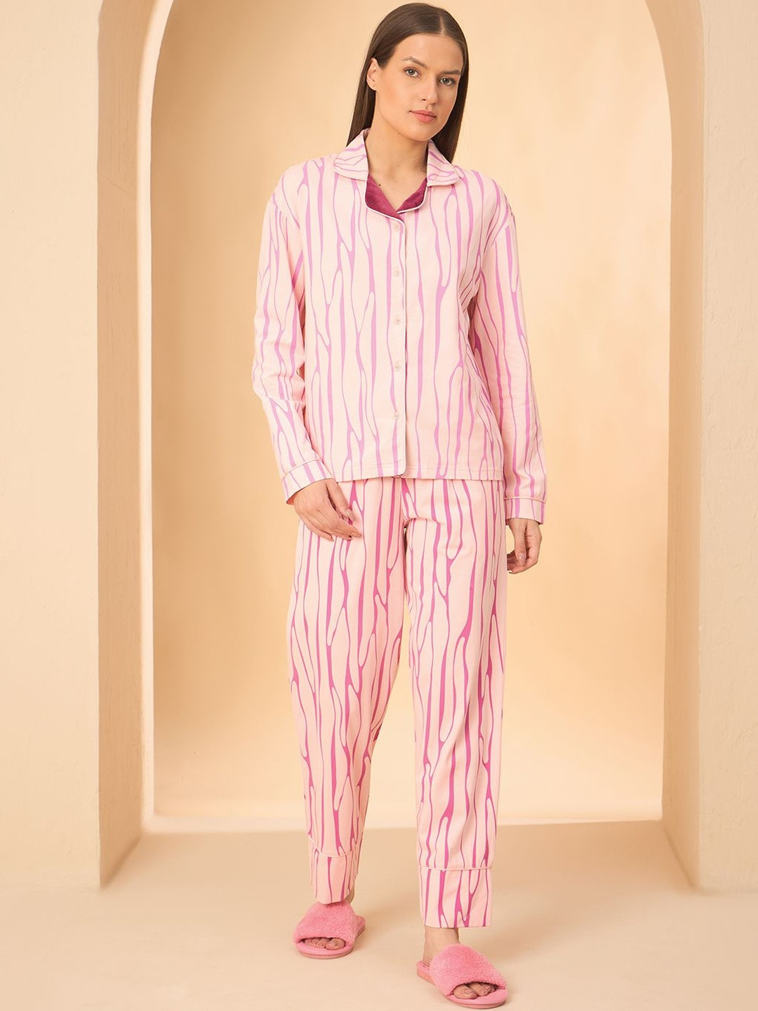 Sweet Dreams Striped Shirt Collar Pure Cotton Pyjamas Set