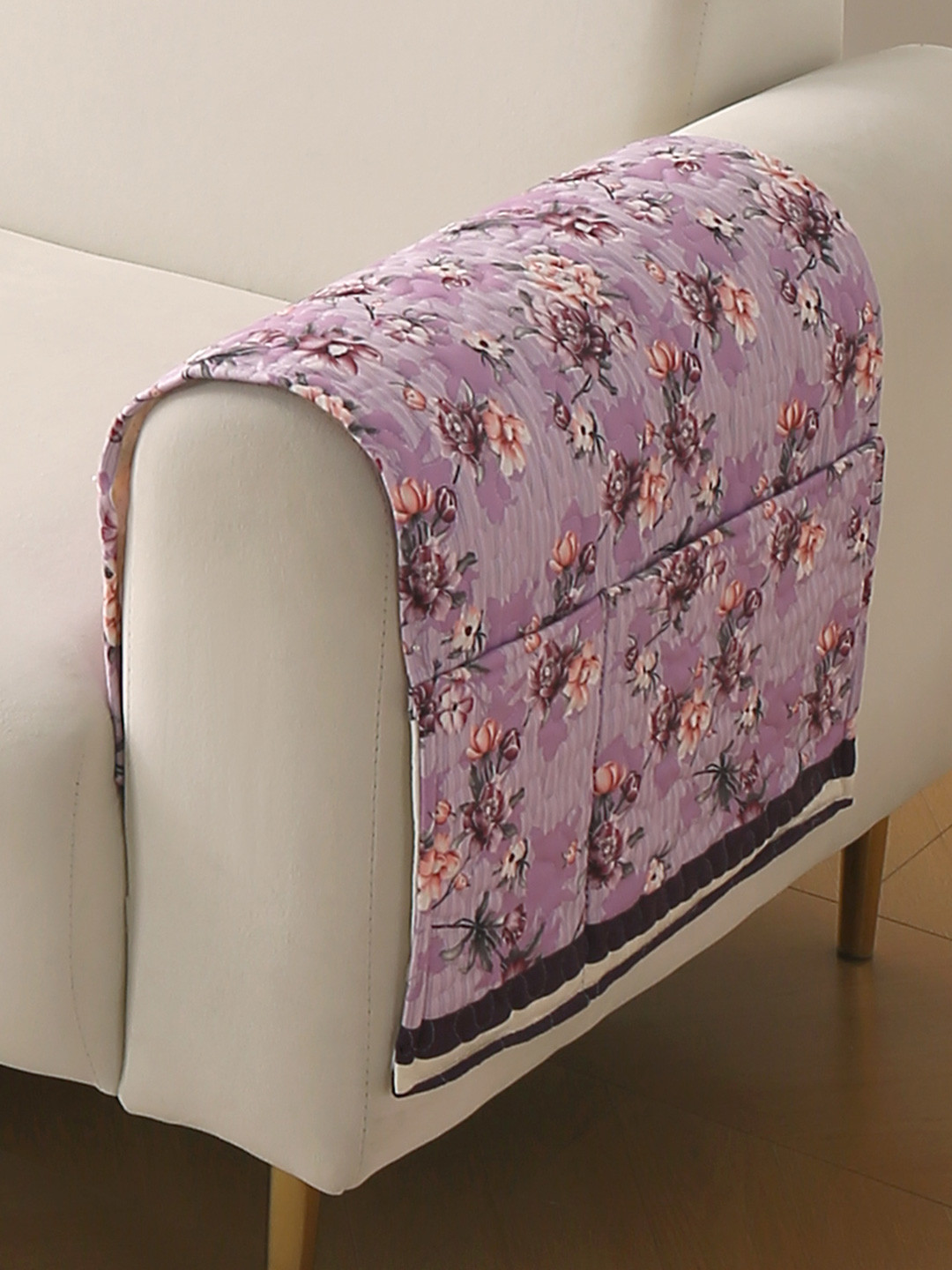 HOKIPO Florentina Series Lavender 2 Pieces Floral Printed Velvet Sofa Cover With Arms