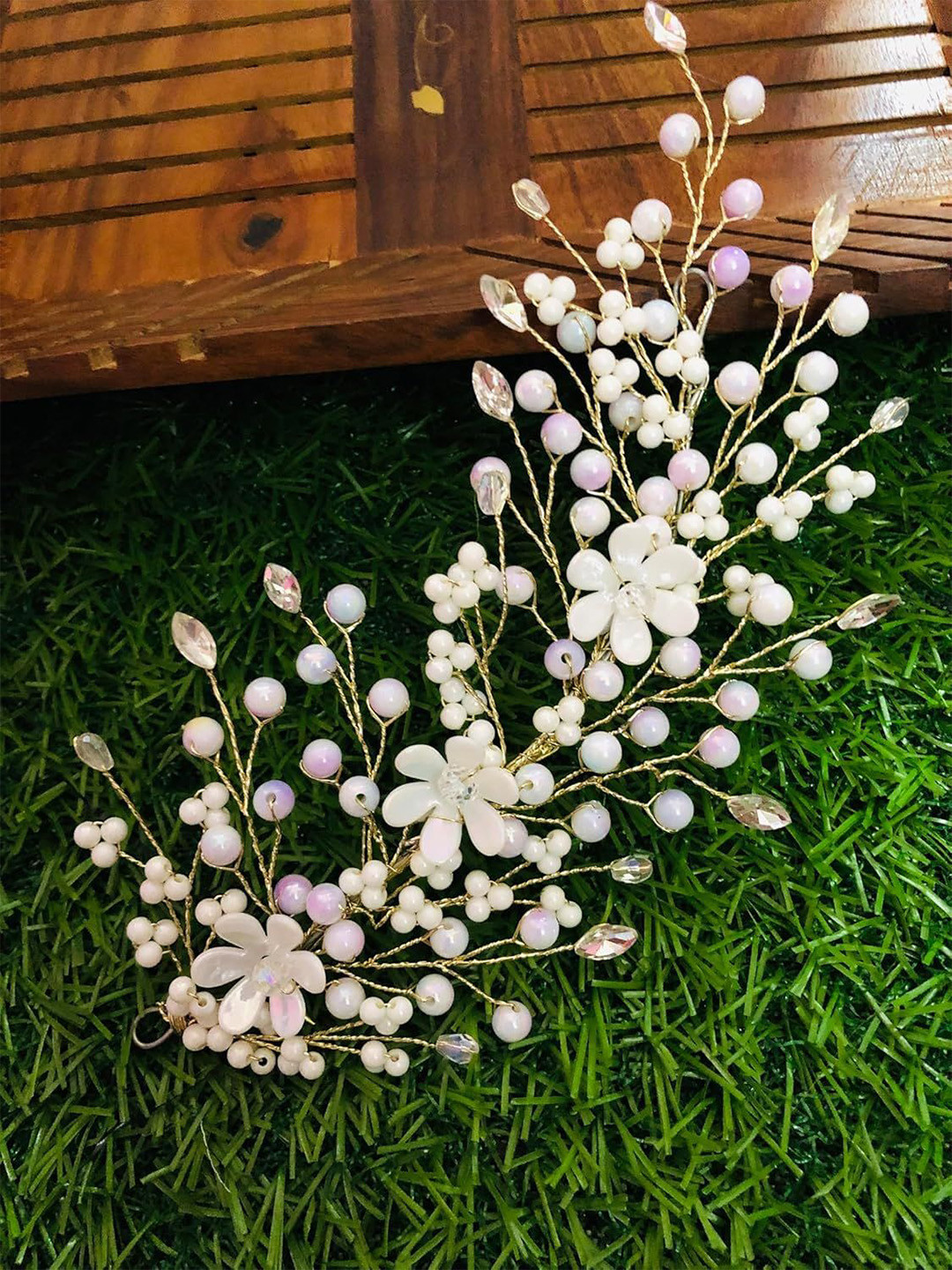 SAMYAK Crystal Studded & Pearls Beaded Bridesmaid Tiara