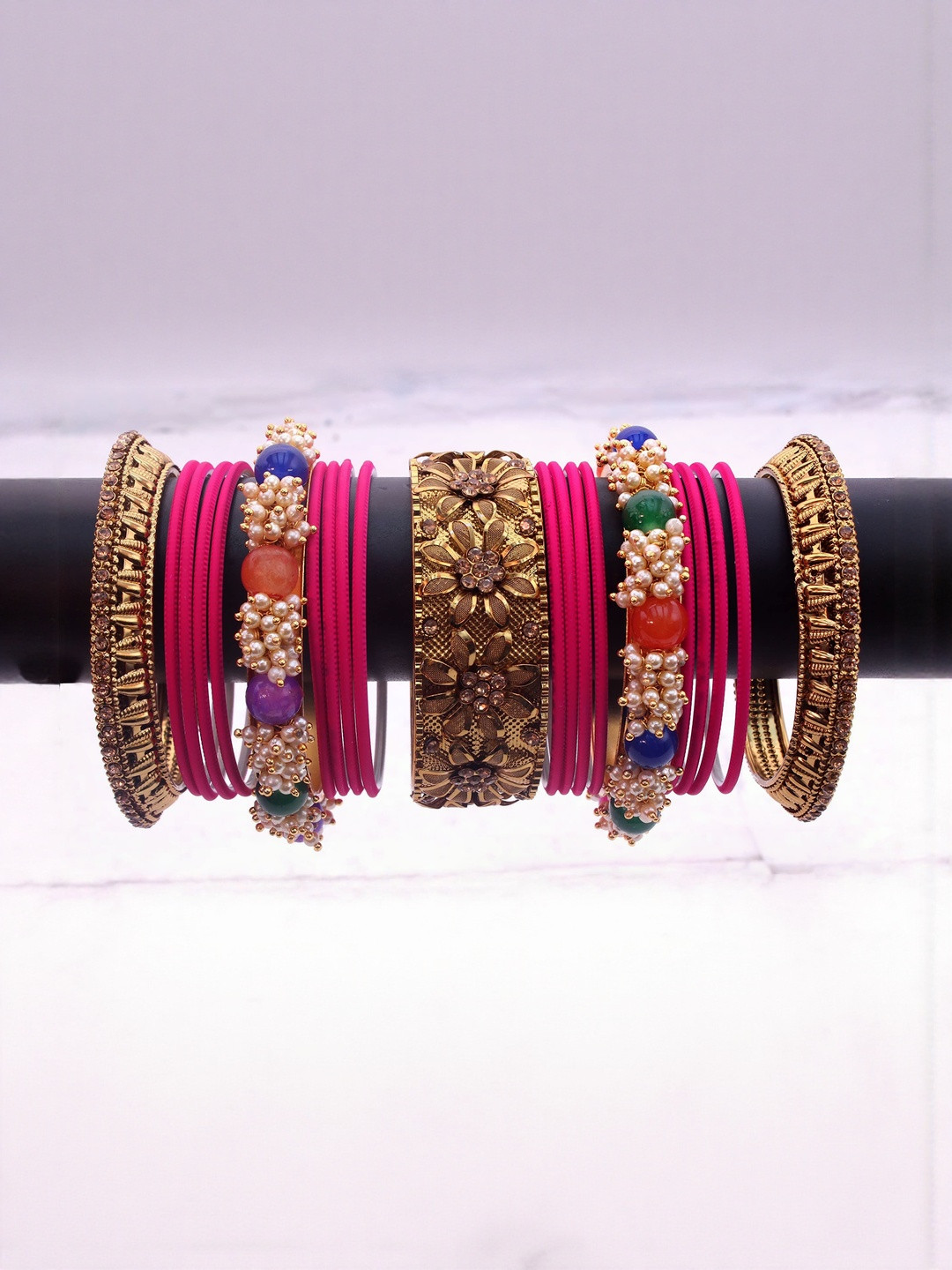 Shiv Jewels Set Of 2 Gold-Plated Pearls Beaded Bangles