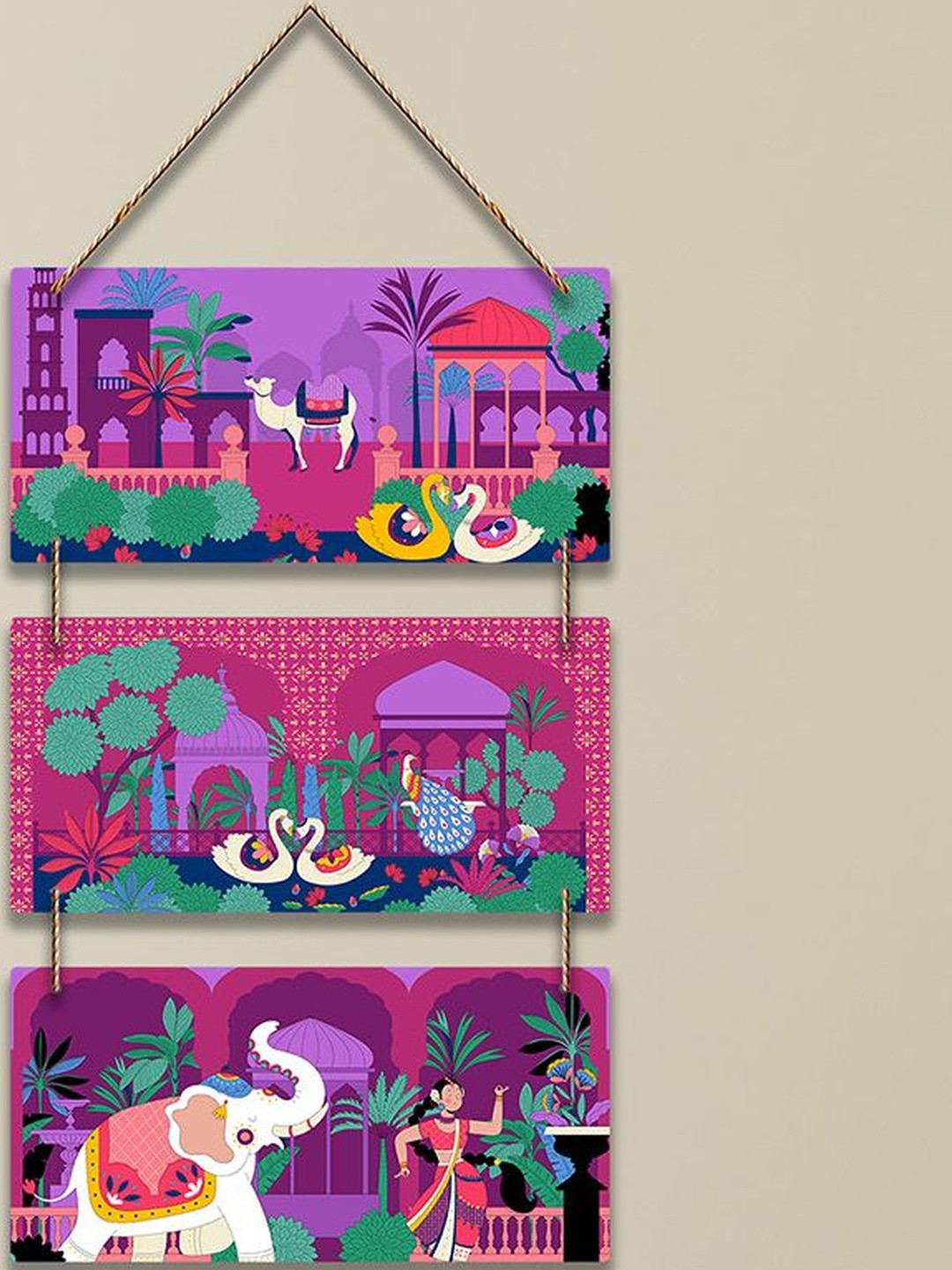 ArtVibes Purple & Pink Indian Folk Printed Wall Hanging