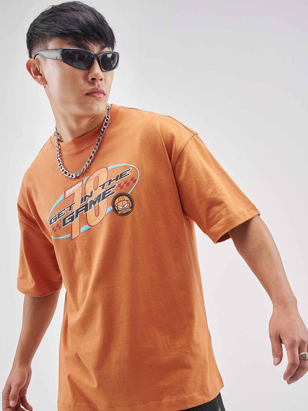 HIGHLANDER Viacom Men Garfield Printed Round Neck Short Sleeve Oversized T-shirt