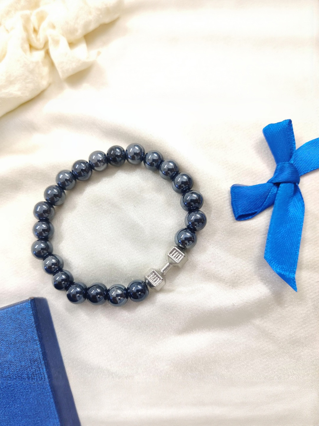 Lovemi Movements Women Beaded Bracelet with Silver Dumbbell Charm