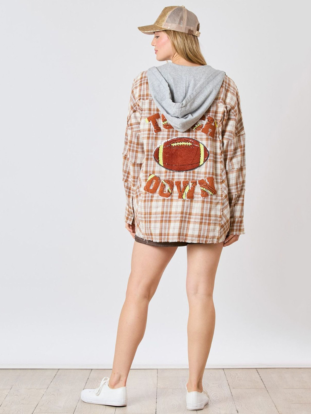 StyleCast Gingham Checks Checked Hooded Collar Casual Shirt