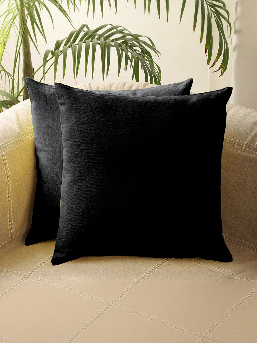 CASABLEU Black 2 Pieces Square Cushion Covers - 40.64 x 40.64 cm