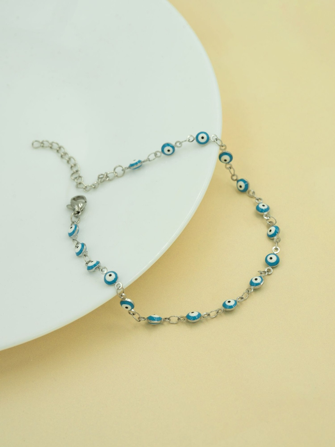ARTKLIM Stainless Steel Gold-Plated Artificial Beaded Evil Eye Anti Tarnish Anklet