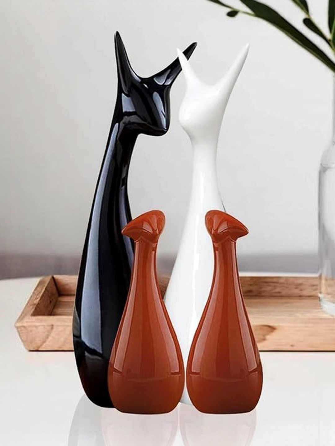 THE SACRED GIFTS Brown & Black 4 Pieces Lucky Deer Family Figurine Showpieces