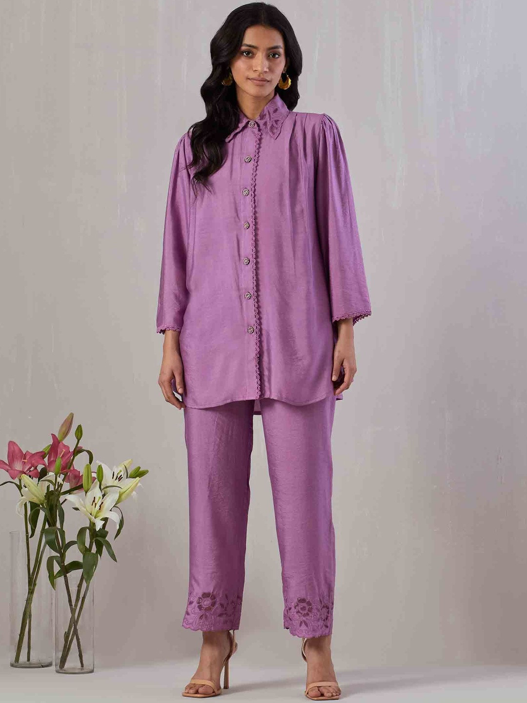 GRASS & SUNSHINE Embroidered Shirt with Trousers Co-Ords