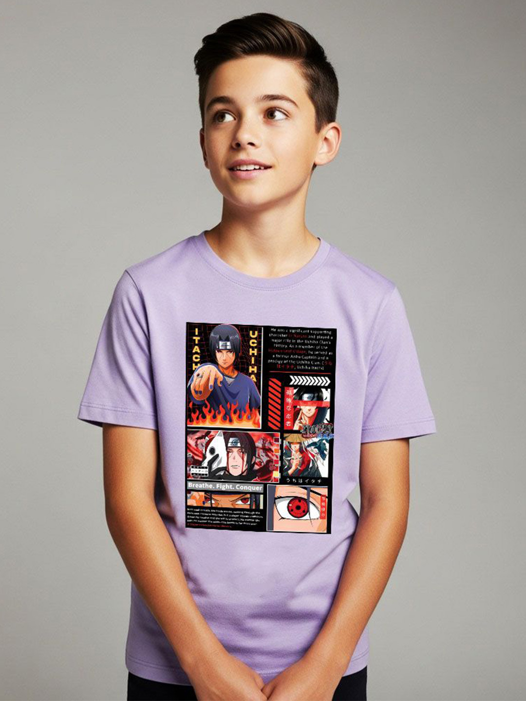 LONDON STREET Boys Lavender Half Sleeve Round Neck Graphic Printed T-Shirt