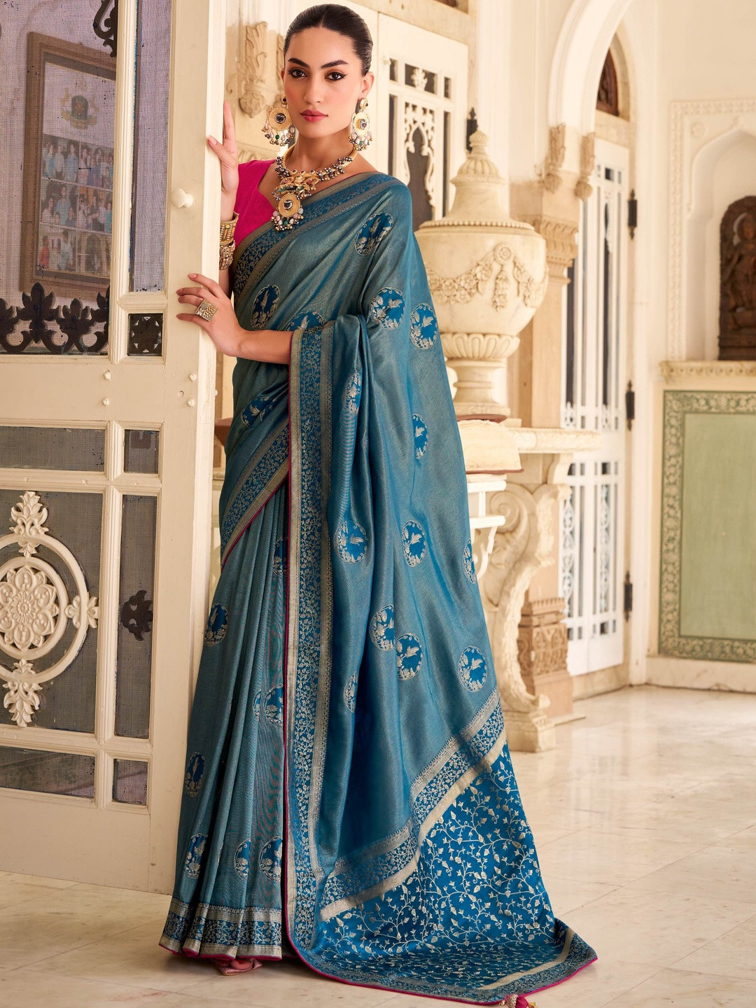 HERE&NOW Ethnic Motif Woven Design Zari Tissue Banarasi Saree