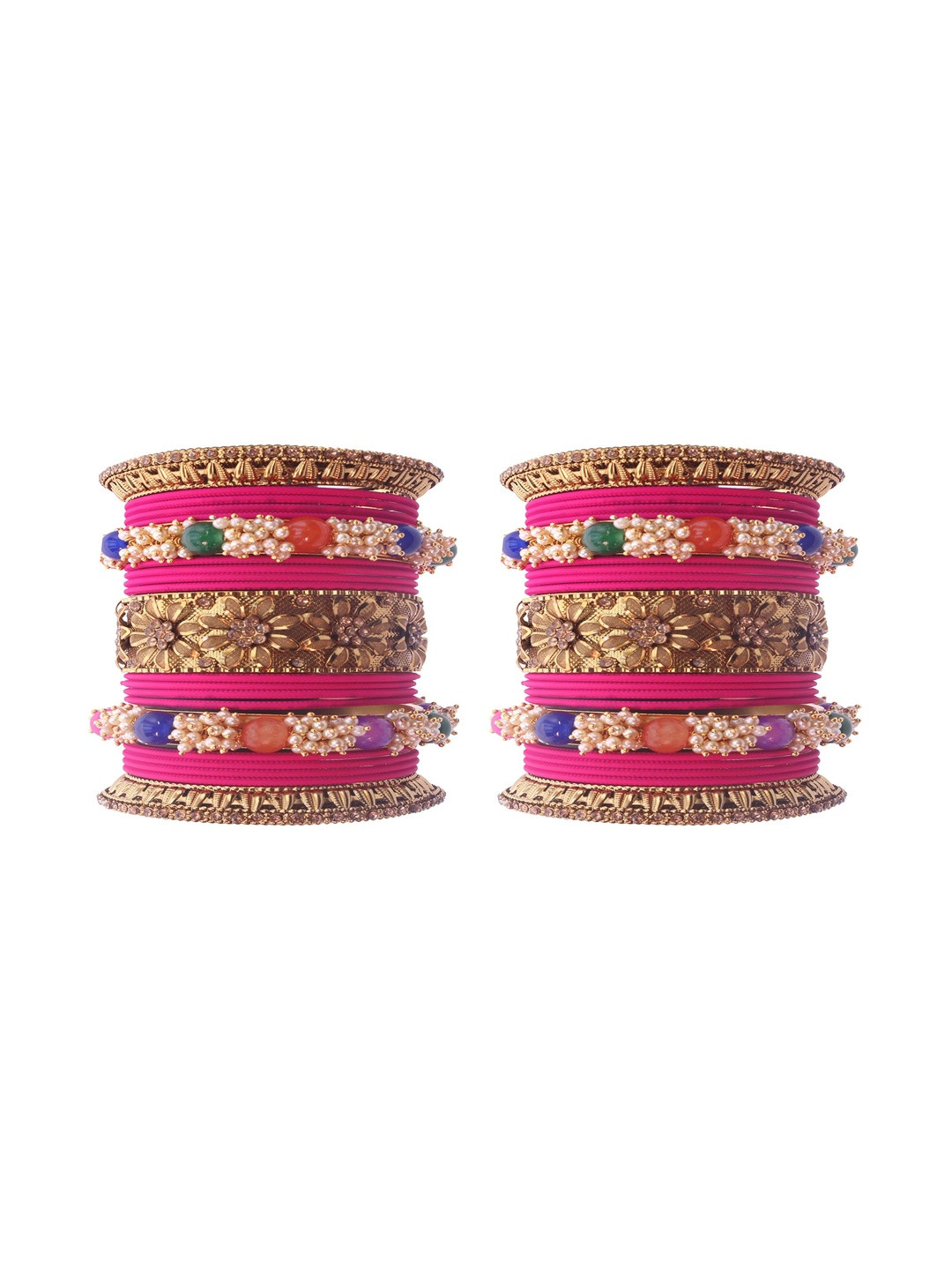 Shiv Jewels Set Of 42 Stones Studded & Beaded Cutting Design Matte Finished Bangles