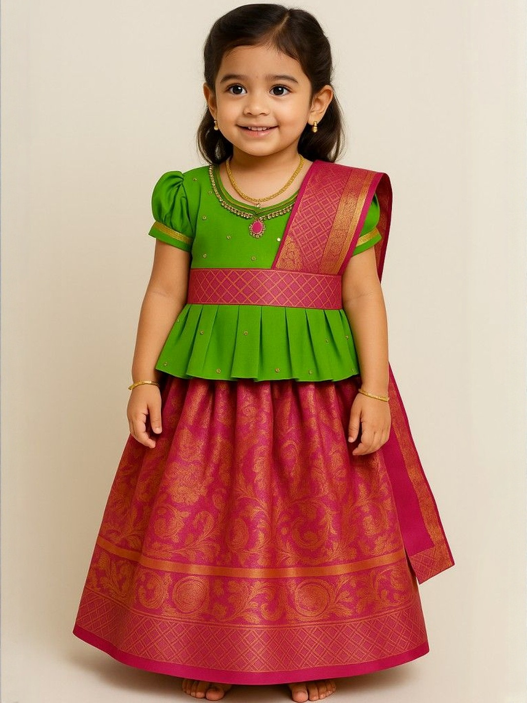 Trendy kidz Girls U-Neck Embroidered Ready to Wear Lehenga & Choli
