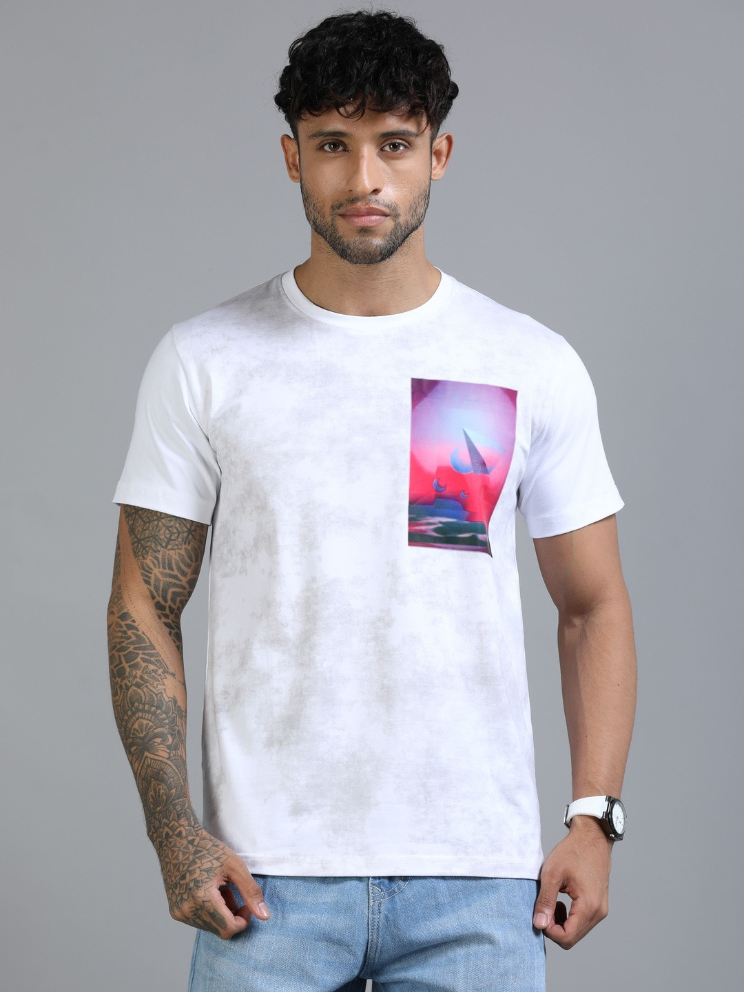 COOL COLORS Graphic Printed Round Neck Short Sleeves Cotton Slim Fit T-shirt