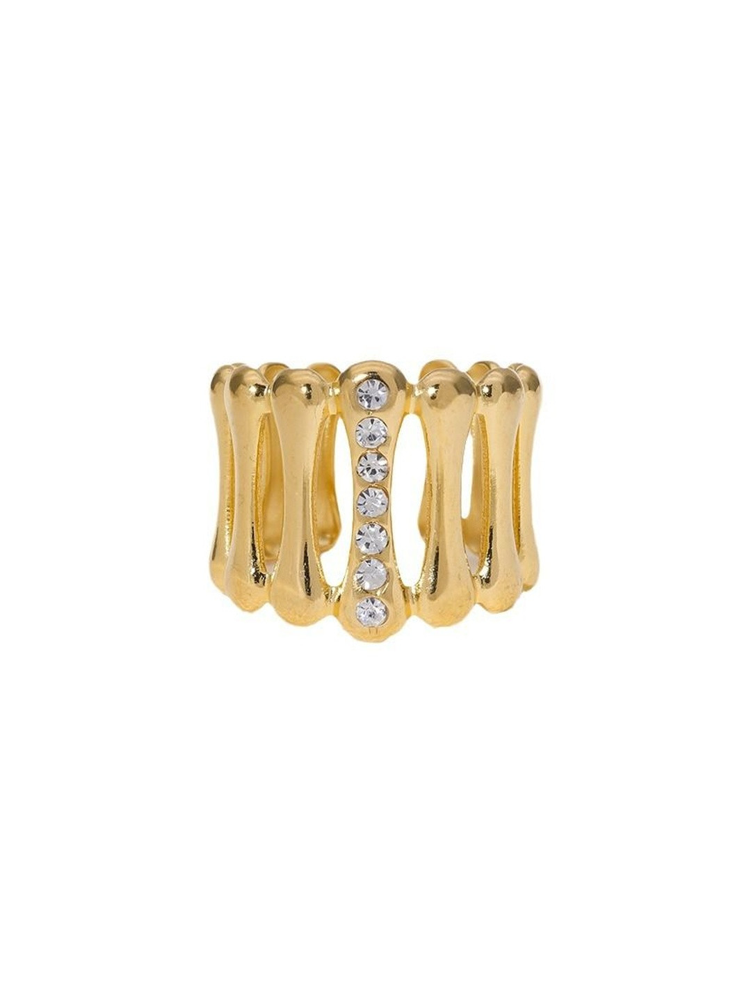 Just Lil Things Women Gold-Toned Alloy vertical stripes bead open Finger Ring