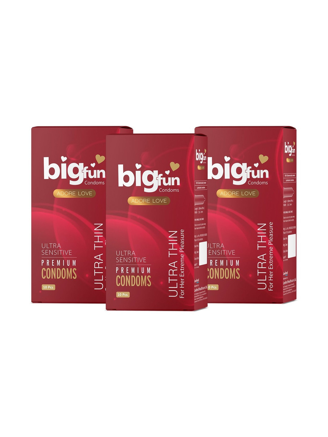 BIGFUN Set Of 3 Ultra Thin Condoms - 10 Pieces Each