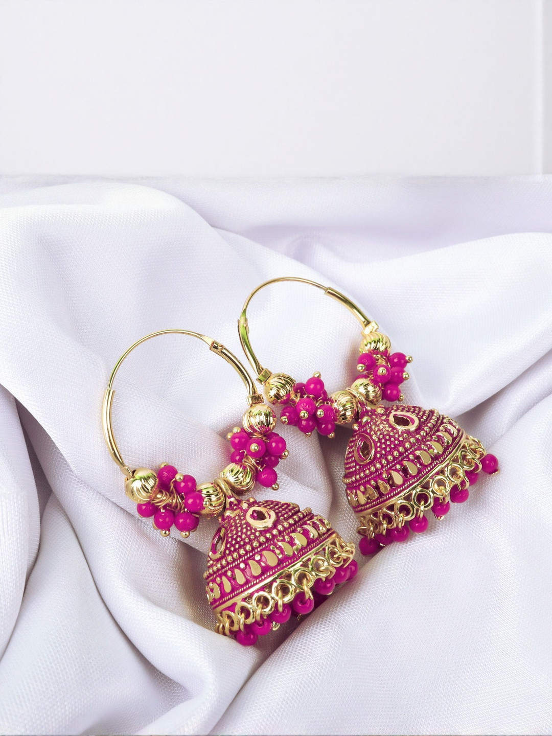 Kanha traders Brass-Plated Artificial Beaded Dome Shaped Jhumkas