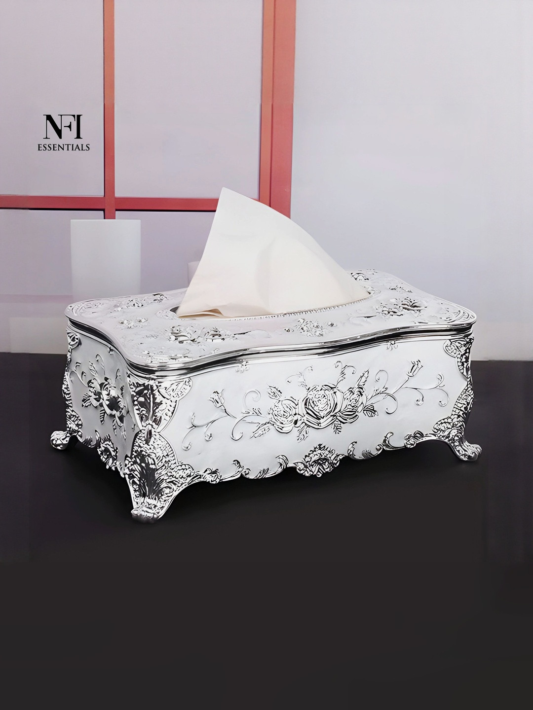 NFI essentials Silver-Toned & White Textured Tissue Holder