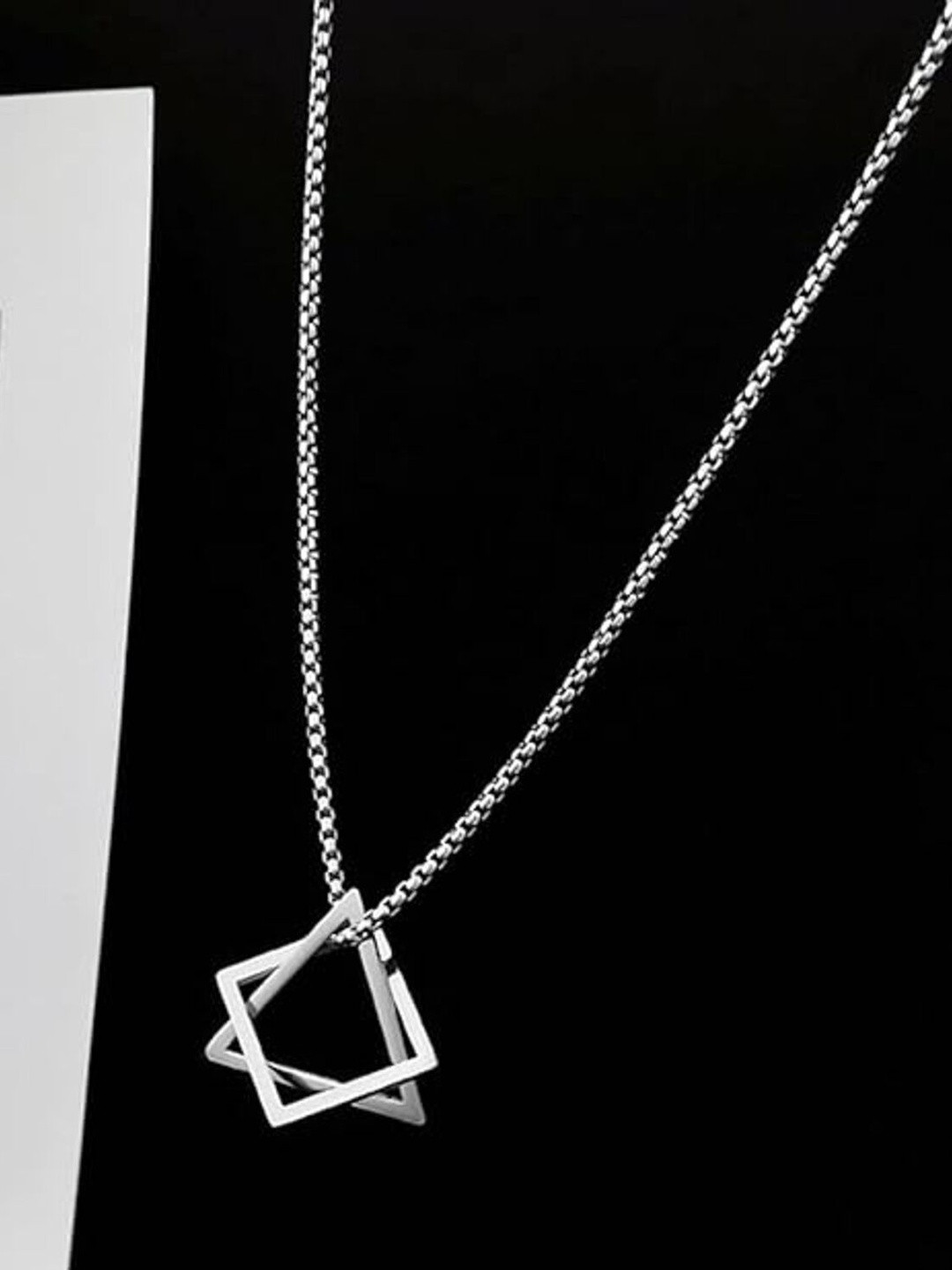 The Glitz Gallery Unisex Silver-Plated Geometric Pendants with Chains