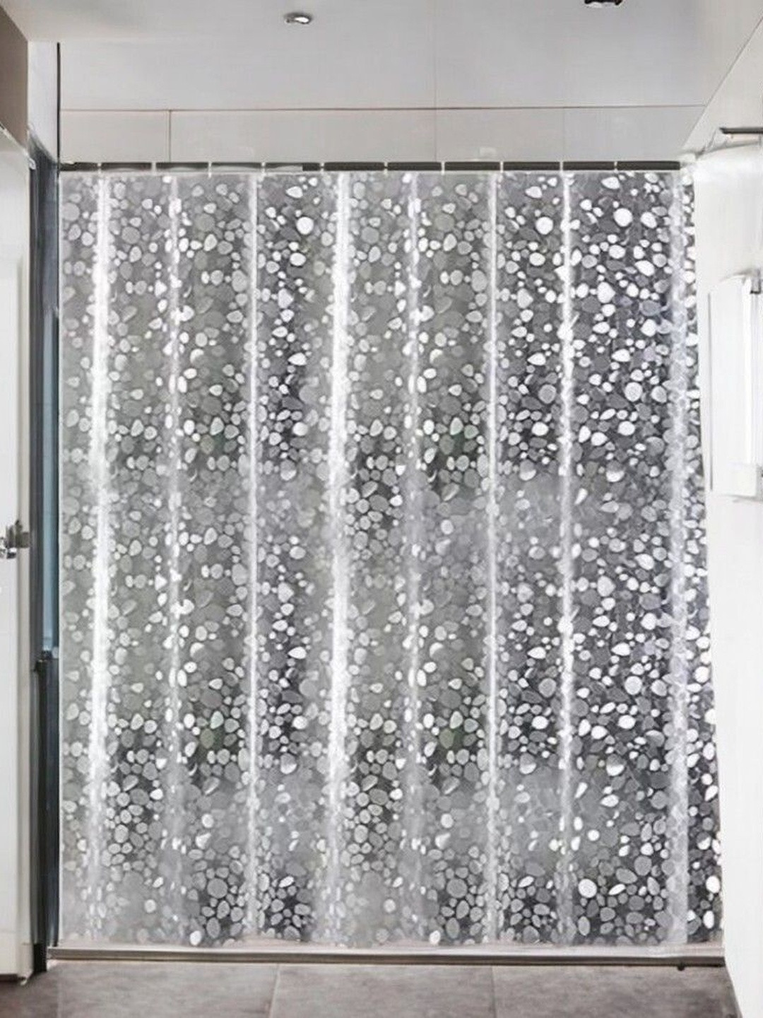 HOME ARK White & Silver-Toned Set of 3 Long Door Curtain