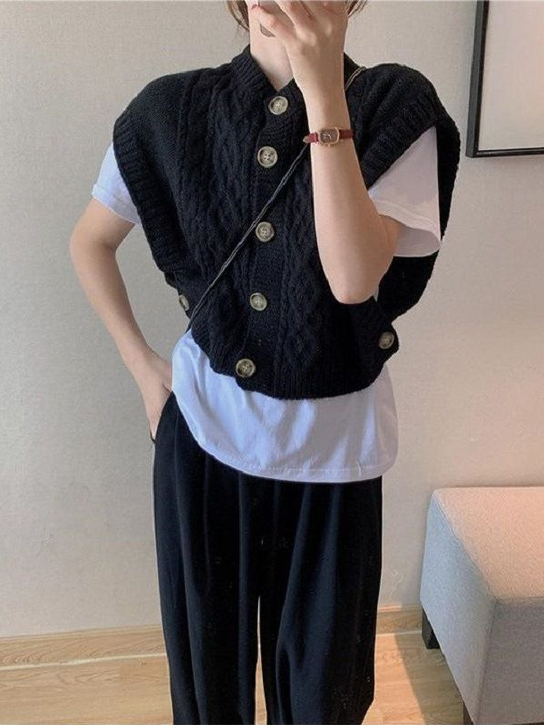 StyleCast x Revolte Women Cable Knit Sweater Vest