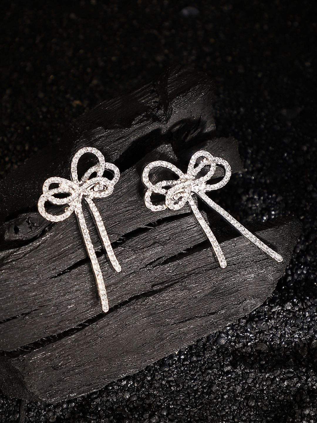 SOHI Silver-Plated Artificial Stones Studded Cristal-Bow Drop Earrings