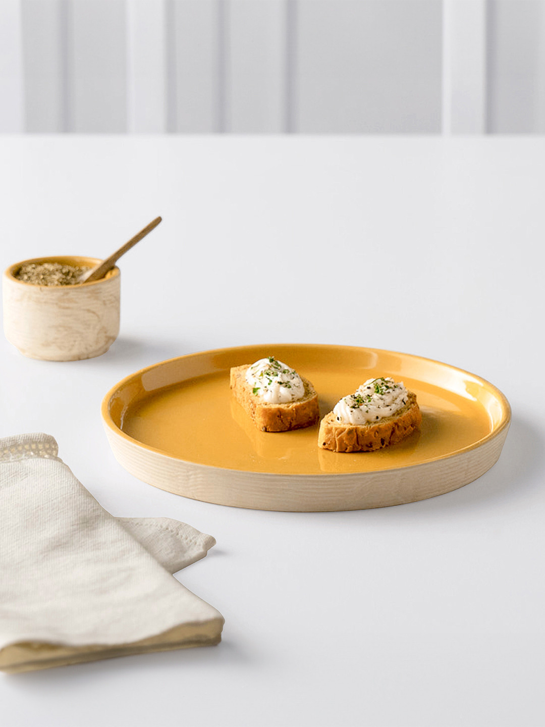 ellementry Beige & Orange Solid Amber Love Ceramic Dinner Plate