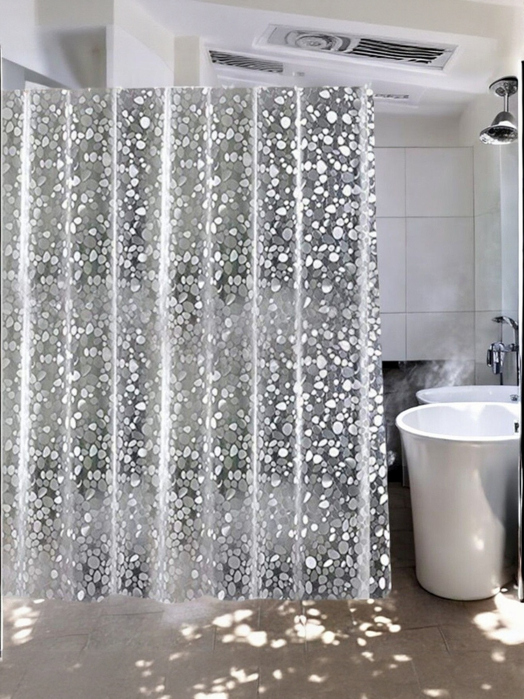 HOME ARK Grey Abstract Printed Back Tab Window Curtains