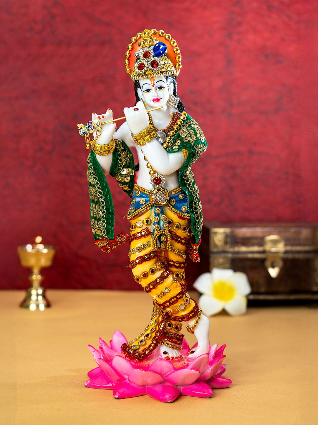Ekhasa Multicoloured Lord Krishna Idol with Flute in Lotus