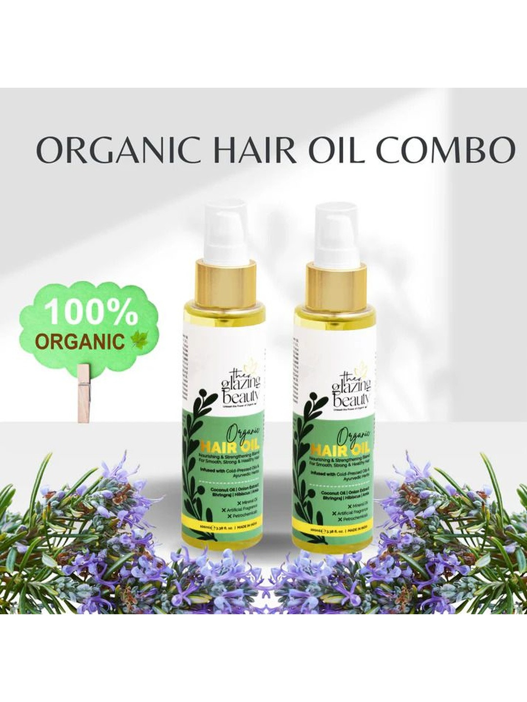 THE GLAZING BEAUTY Set Of 2 Organic Nourish & Strengthen Hair Oil - 100 g Each