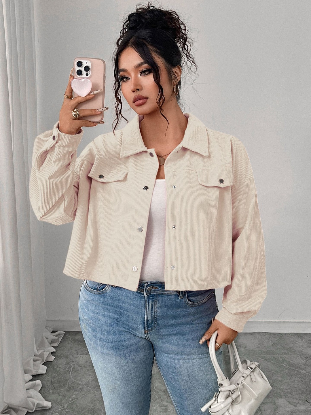 StyleCast x Revolte Women Boxy Corduroy  Shackets with Mock Pocket