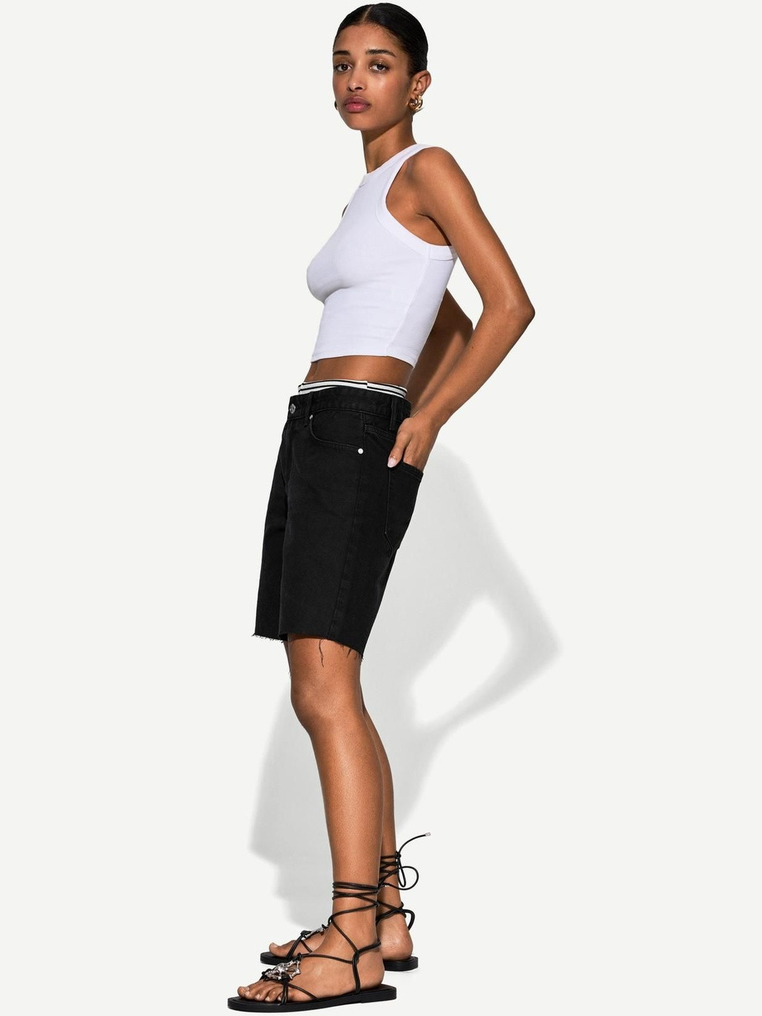 Bershka Women High-Rise Denim Bermuda Shorts