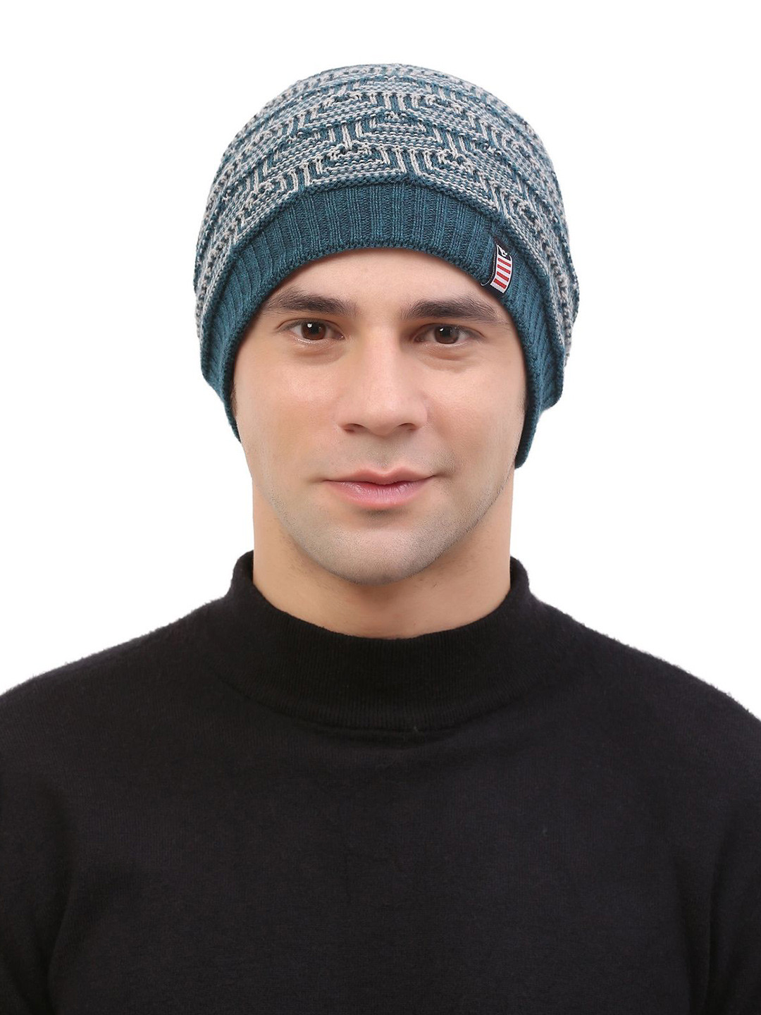 Moda Rapido Green Wool Self Design Beanie Cap