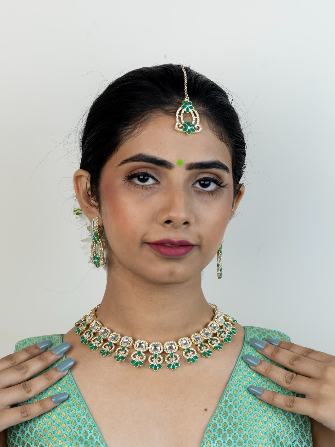 Kulin Women Floral Design Gold-plated  Necklace & Earrings With Maang Tika