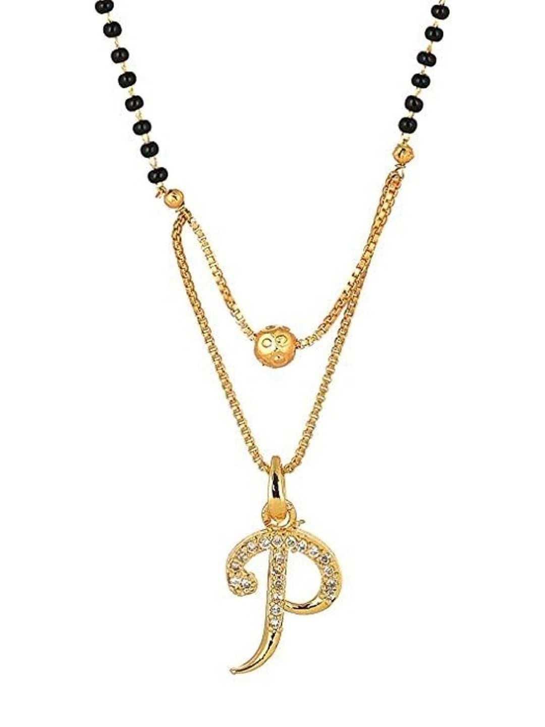 Laksh Enterprise Artificial Stones Studded & Beaded P Alphabet Mangalsutra