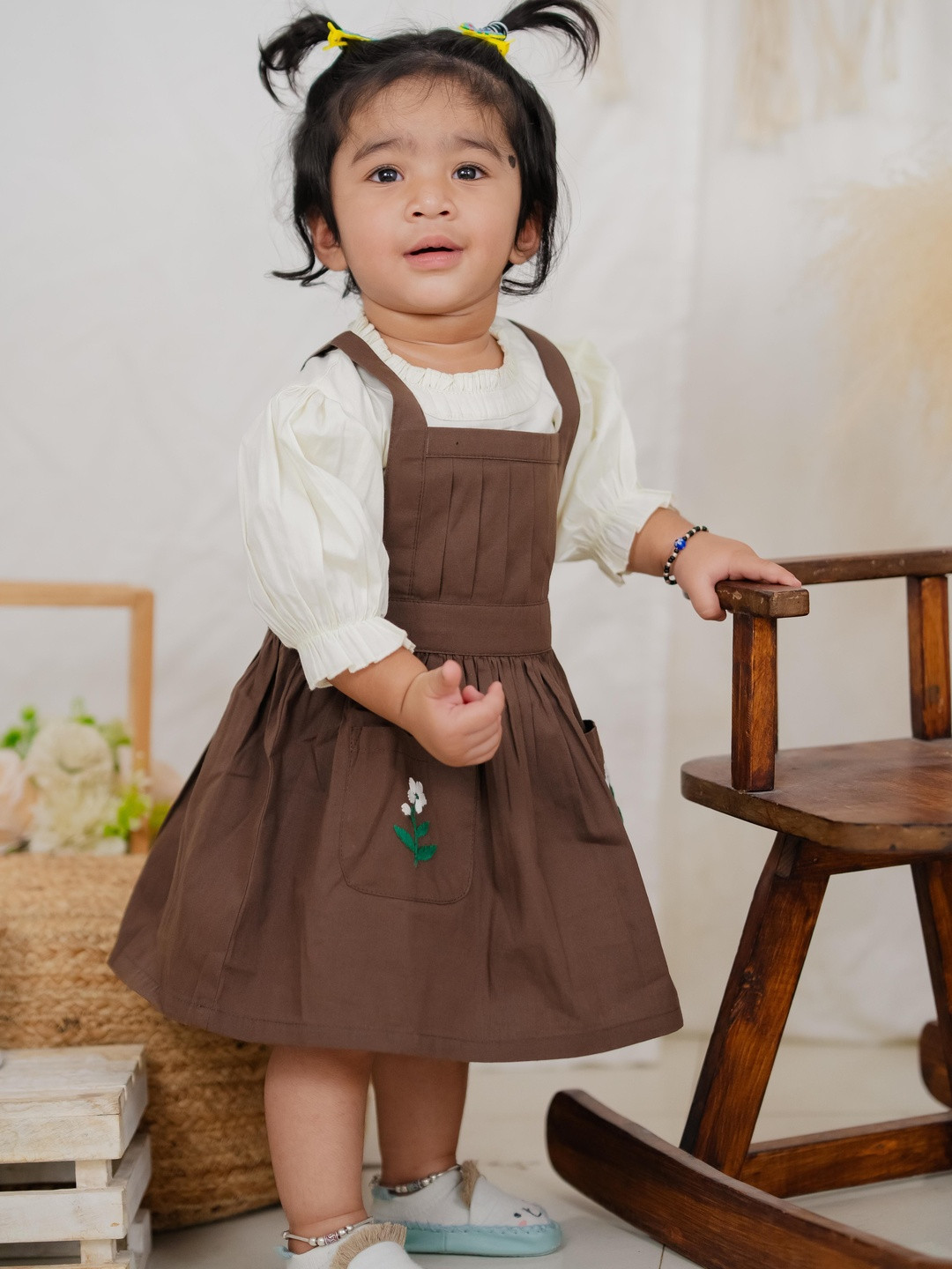BABY TWINKLES Chocolate Brown Organic Cotton Empire Dress With Flutter