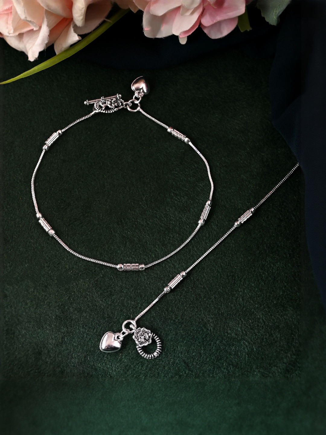 Anouk Set of 2 Silver Plated Pipe Shaped Handcrafted Anklet