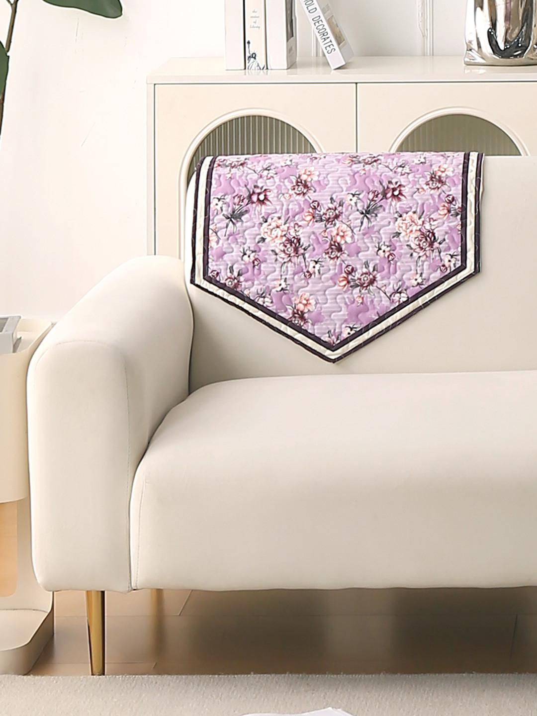 HOKIPO Florentina Series Lavender Floral Printed Velvet Backrest Cover Without Arms