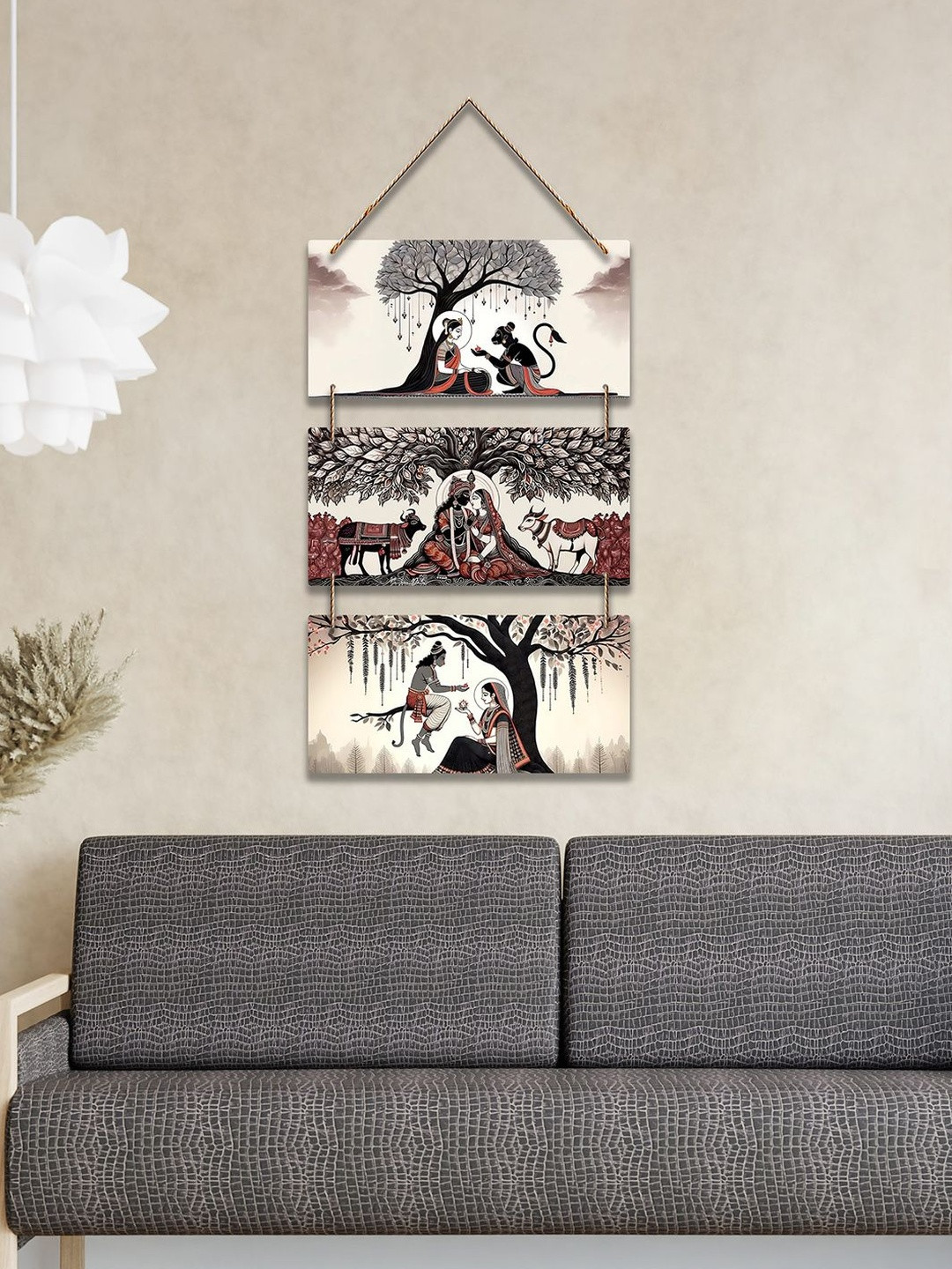 ArtVibes Black & Brown Printed Religious Indian Modern Art Wooden Wall Art