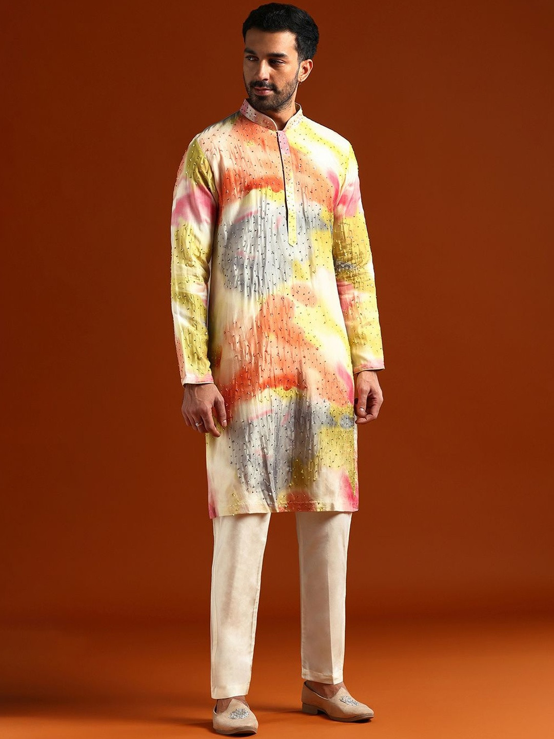 KALKI Fashion Men Dyed Kurta with Trousers