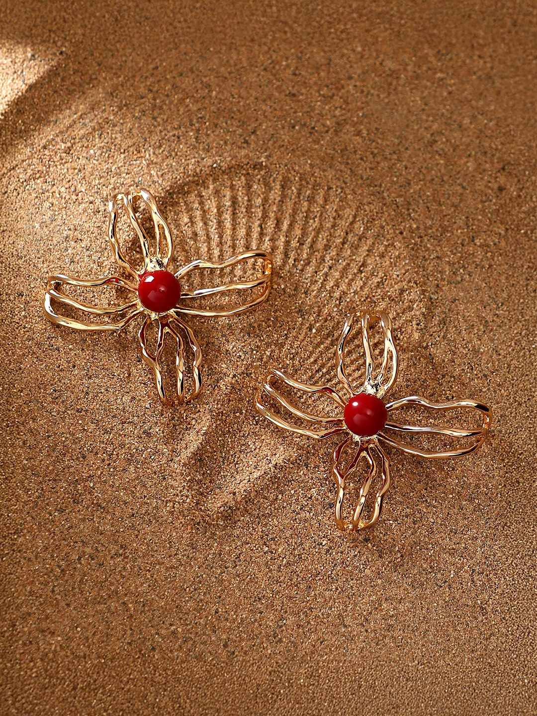 SOHI Gold-Plated The Arachnid-Flora Artificial Stones Studded Contemporary Drop Earrings