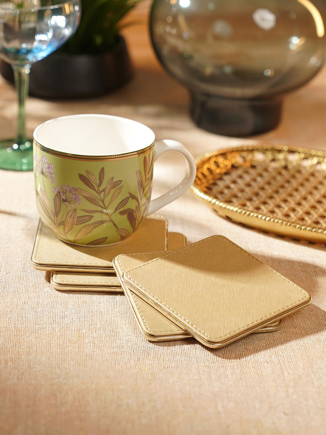 Pure Home and Living Beige 4 Pieces Leather Coasters