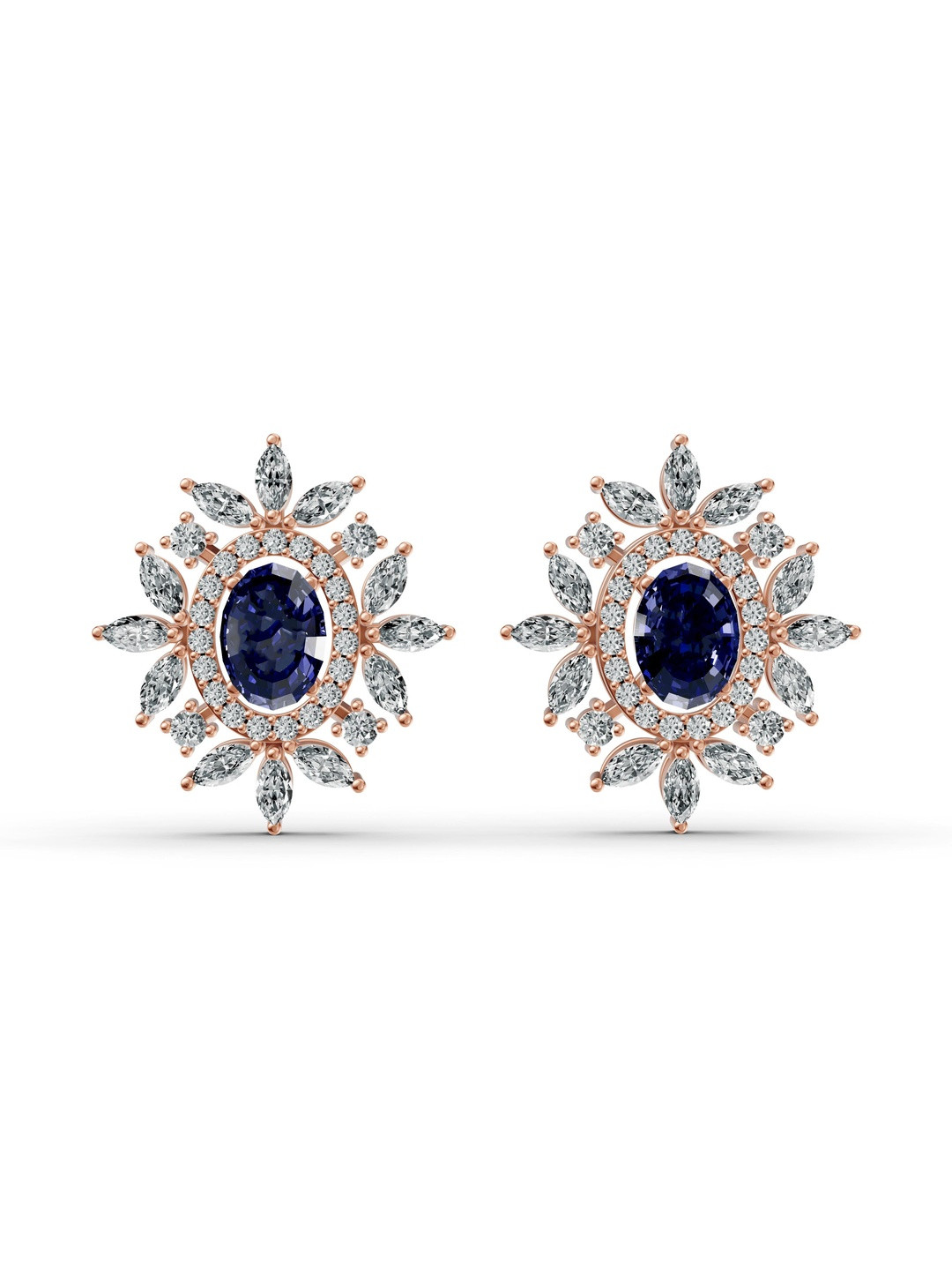 Wondr Diamonds 14KT Rose Gold Lab Grown Diamond & Sapphire Earrings - 7.18g